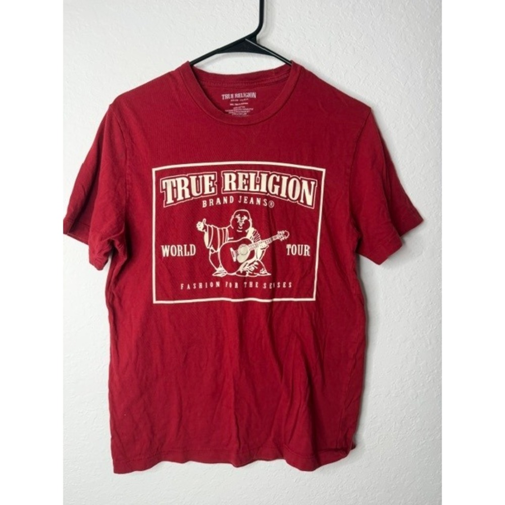 True Religion World Tour Buddha Graphic Tee Red Small Cotton Short Sleeve Shirt